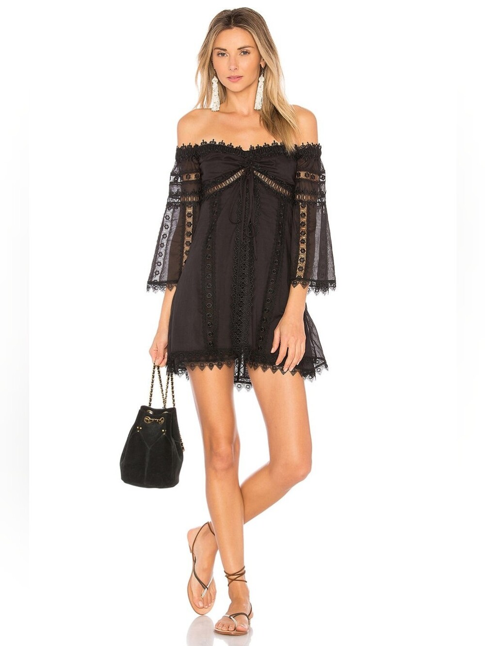 Charo Ruiz Ibiza Campana Lace Mini Dress Boho Luxe Size Small Black LIKE NEW